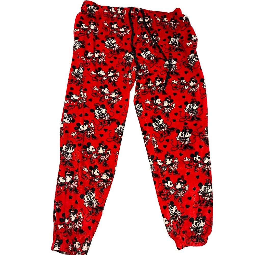 Disney Mickey Minnie Mouse Red Heart Plush Pajama Pants XL 16/18 Drawstring